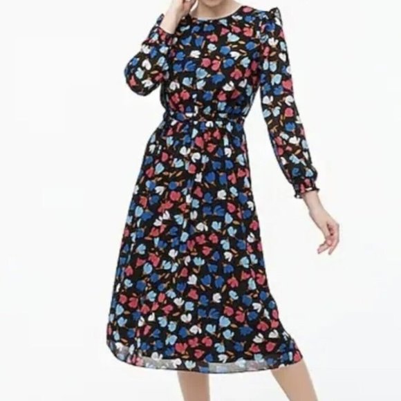 J.CREW Dresses & Skirts - J Crew Womens Crinkle Ruffle Tiered Flounce Midi Floral Dress Size 4